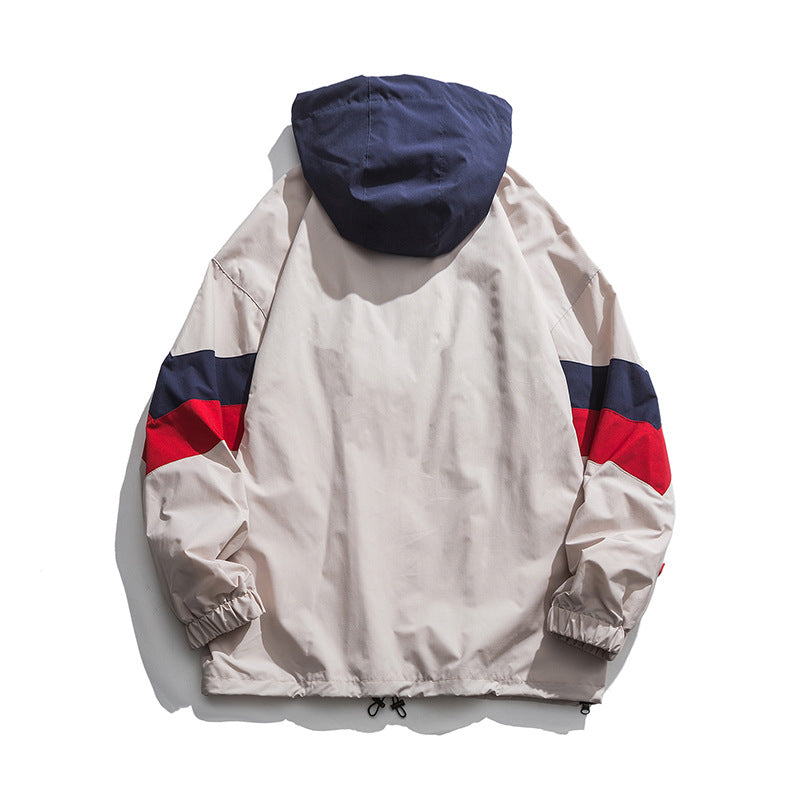 Men's Spring plus Size Retro Sports Creative Printing Half Zipper Hoodie Workwear Jacket Men's Teen Coat Trendy Men Jacket