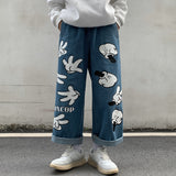 Anime Print Jeans Denim Pants for men Printed Straight Wide-Leg Pants