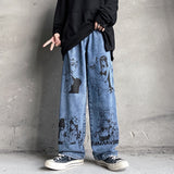 Sailor Moon Men Denim Pants Autumn and Winter Role-Playing Cartoon Printed Loose All-Matching Wide Leg Men's Jeans