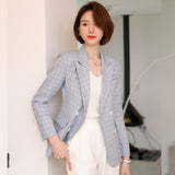 Women Pants Suit Uniform Designs Formal Style Office Lady Bussiness Attire Black Spring and Autumn Professional Blue Plaid Top