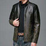 Two Tone Leather Jacket Autumn and Winter Leather Clothing with Stand Collar Casual Zipper PU Leather Jacket Coat for Men