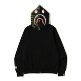 A Bath Ape Autumn and Winter Men's Cotton Shark Head Camouflage Patchwork Hoodie Fleece Jacket