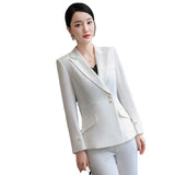 Women Pants Suit Uniform Designs Formal Style Office Lady Bussiness Attire White And White Collar Workwear Suit