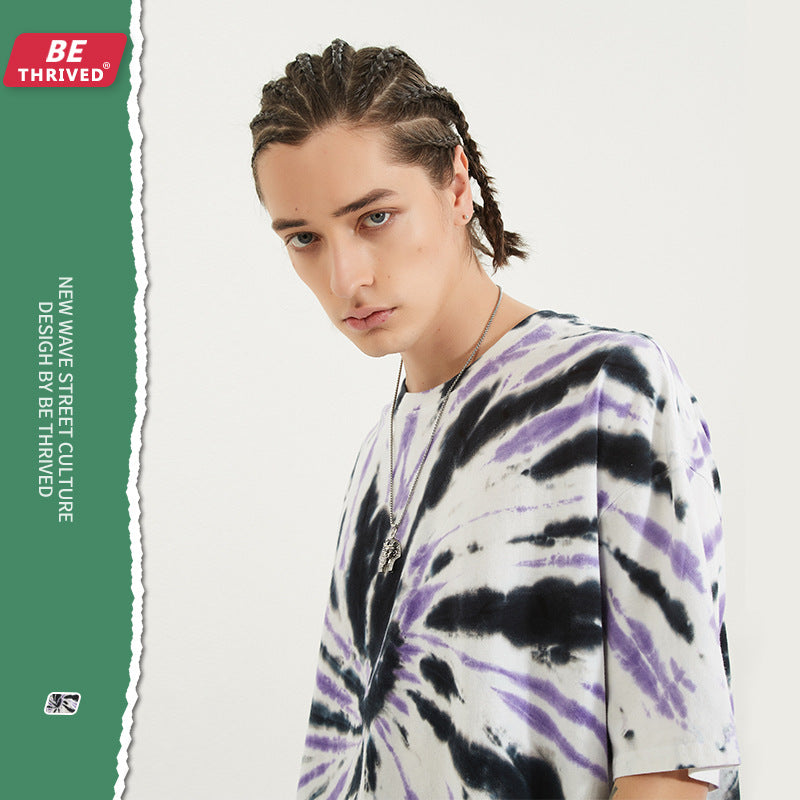 Men's Summer Stitching Loose Short Sleeve Large Size Loose Retro Sports Top Coat T-shirt Men Top