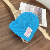 Mens Beanies Knitted Hat Candy Color Woolen Cap Autumn and Winter Patch Letters Skullcap