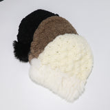 Toque Real Fur Rabbit Plush Fur Hat Woven Cold-Proof Warm Wool Knitted Toque Female Autumn and Winter