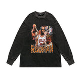 Mens Fall Outfits Punk Retro Flame Love Long Sleeve T-shirt Hip Hop Distressed Loose Oversize Sweater