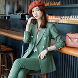 Women Pants Suit Uniform Designs Formal Style Office Lady Bussiness Attire Plaid Double Breasted Suit Female Fashionable Suit