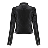 Urban Leather Jacket Women's Short Jacket Spring and Autumn Stand Collar Lady Leather Jacket Leather Coat