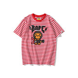 A Ape Print T Shirt Cartoon Rock Bass Player Striped T-shirt Casual Letter Short Sleeve