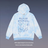 Mens Fall Outfits Hooded Sweater Vintage Tie-Dyed Bear Printed Top