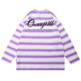 Men T Shirts Letter Print Striped Sweater Men's round Neck Hoodie Idle Style Street Trendy Sweater
