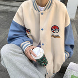 Varsity Jacket for Men Baseball Jackets Hong Kong Style Colorblock Baseball Uniform Loose Jacket