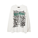 Mens Fall Outfits Letter Sweater Loose Long Sleeve Top