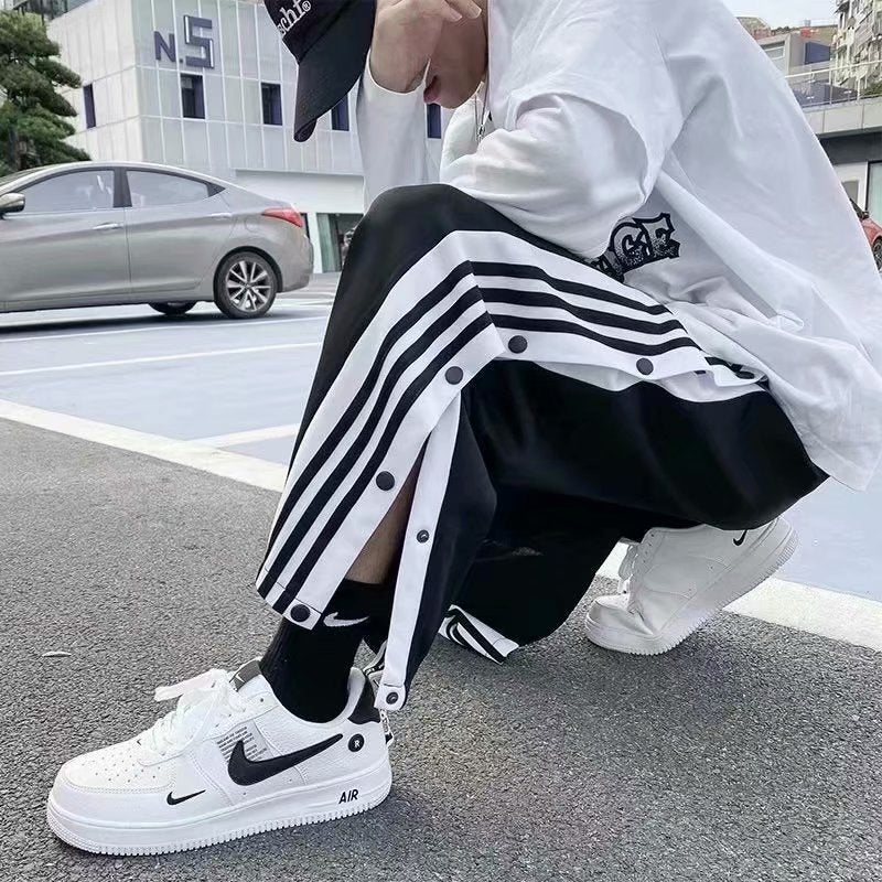Men Pants Wide Leg Pants Straight Side Button Pants