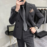 Men Suit Thickened Wide Striped Double Breasted Two-Piece Set