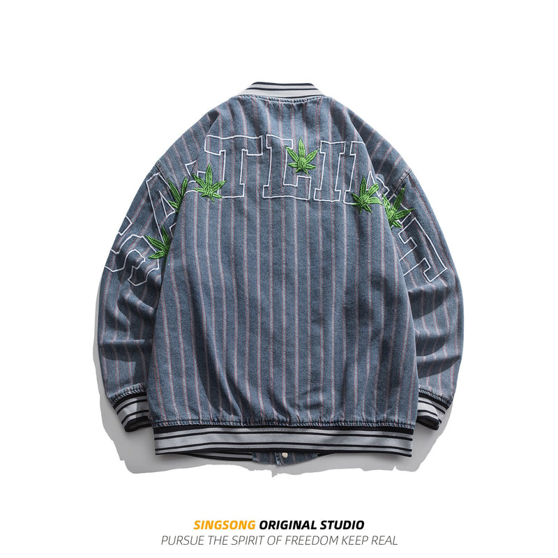 Varsity Jacket for Men Baseball Jackets Men's Spring and Autumn Retro Street Trendy Printed Baseball Uniform Stand Collar Jacket