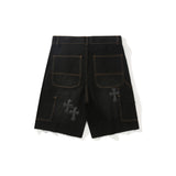 Men Jean Shorts Embroidered Denim Shorts Men's High Street Fashion Brand Summer Street Fashion Loose Pants