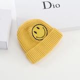 Mens Beanies Woolen Cap Women's Autumn and Winter Smiley Face Logo Knitted Hat Casual Skullcap