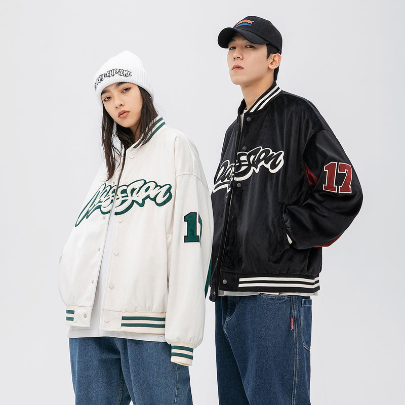 Varsity Men's Spring plus Size Retro Sports Affixed Cloth Embroidered Color Matching Fashionable Neutral Suede Baseball Jacket Male Student Men Jacket