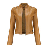 Hot Pink Motorcycle Jacket Rivet Leather Women's Short Spring and Autumn Jacket Long Sleeve Women's Coat