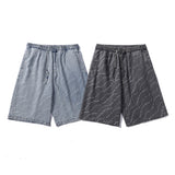 Men Jean Shorts Letter Printed Washed Denim Shorts Men's Summer Street Casual Loose Straight Shorts