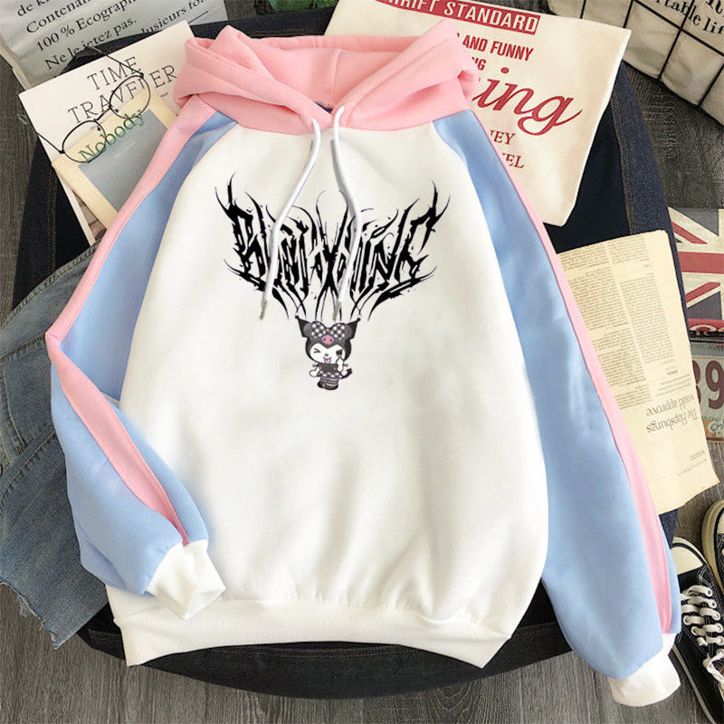 Kuromi Hoodie Cartoon Velvet Thickened Contrast Color Hoodie Clow M Coat