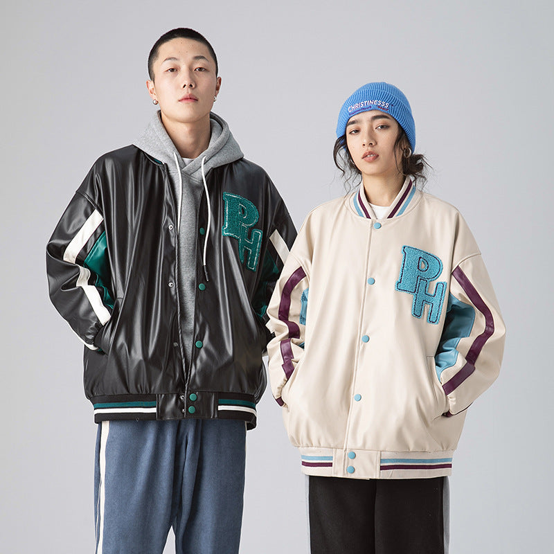 Men's Spring plus Size Retro Sports Personality Leather Coat Flower Print Stand Collar Jacket Men Trendy Coat Men Jacket