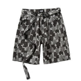Mens Jean Shorts Retro Washed Plaid Denim Shorts Men's Summer Street Tide Brand Loose Casual Straight-Leg Shorts