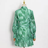 Green Fairycore Dress Wizard of Oz Summer Pure Color Fresh Single-Breasted Personality Waist-Controlled Lace-up Short Stitching Dress