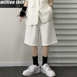 Harajuku Clothing Summer Solid Color Loose Short Sleeve Lapel Suit Top Straight Cropped Pants