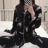 Kuromi Pajama Set Autumn and Winter Pajamas Women's Spring and Autumn Dark Long Sleeve Home Wear Cardigan Suit