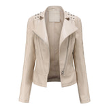 Hot Pink Motorcycle Jacket Spring and Autumn Women's Leather Jacket Slim Thin Motorcycle Clothing