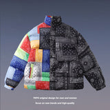Men Fall Outfits Color Stitching Thickened Bread Coat Loose Cotton Jacket Coat