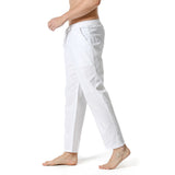 Linen Pants Straight Leg Pants Cotton Loose Casual Elastic Waist Pants Men's Solid Color Trousers