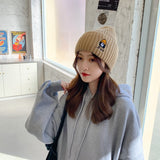 Women Beanies Woolen Knitted Hat Autumn and Winter Girl Print Woolen Cap