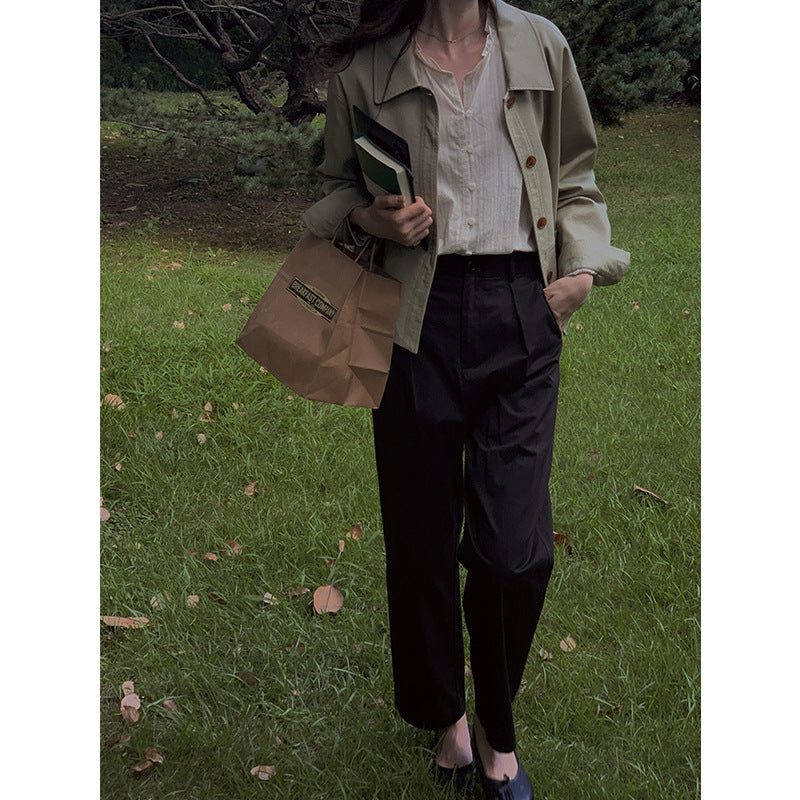 80's Leather Jacket Women's Fall Lapels Long Sleeve Solid Color Motorcycle Jacket