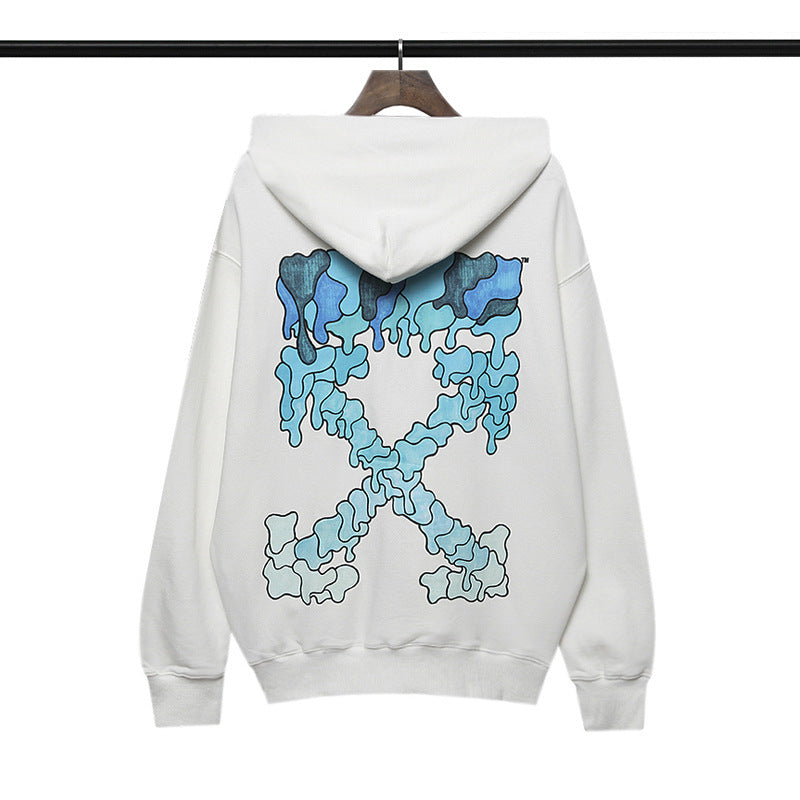 Autumn And Winter Off Blue Melting Arrow Pattern Hooded Sweater For Men And Women