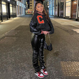 Cheerleader Letterman Jacket Stand Collar Letter Print Loose Baseball Uniform