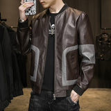 Two Tone Leather Jacket Autumn and Winter Leather Coat Men's Motorcycle Lapel Flight Suit Leather Jacket Color Matching Casual Jacket