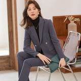 Women Pants Suit Uniform Designs Formal Style Office Lady Bussiness Attire Blazer Women Double-Breasted Top Work Suit