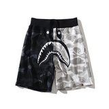 A Bath Ape Shorts Black and White Color Matching Cotton Terry Trendy Men's Shorts