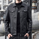 80's Leather Jacket Autumn and Winter PU Leather Jacket Men's Coat Lapel Motorcycle Clothing Men's Leather Coat