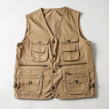 Men Utility Vest Work Zipper Tactical Work Vest Slim Pocket Jacket Multi-Pocket Retro Workwear Vest