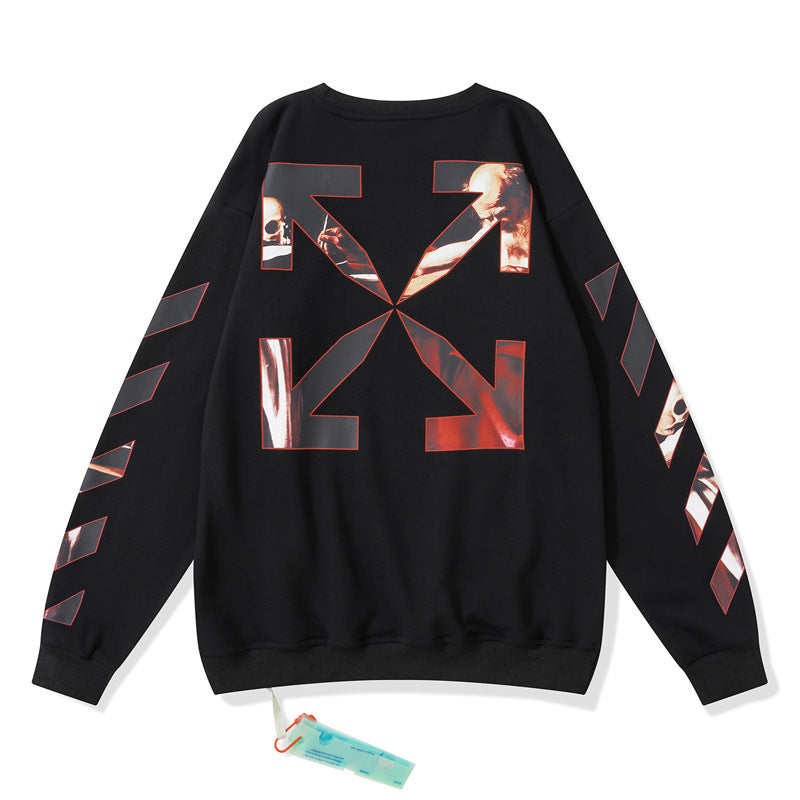 Arrow Print Sweater Ow Loose Round Neck