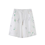 Mens Jean Shorts Paint-Splashing Style Graffiti Printed Denim Shorts Men's Trendy Casual Middle Pants Summer Loose Straight Shorts