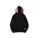 A Ape Print Jacket Autumn and Winter Solid Color Blue Pink Double Hood Sweater Men and Women Zipper Fleece Padded Coat