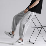 Men Pants Sports Cropped Sweatpants Loose Row Button Pants