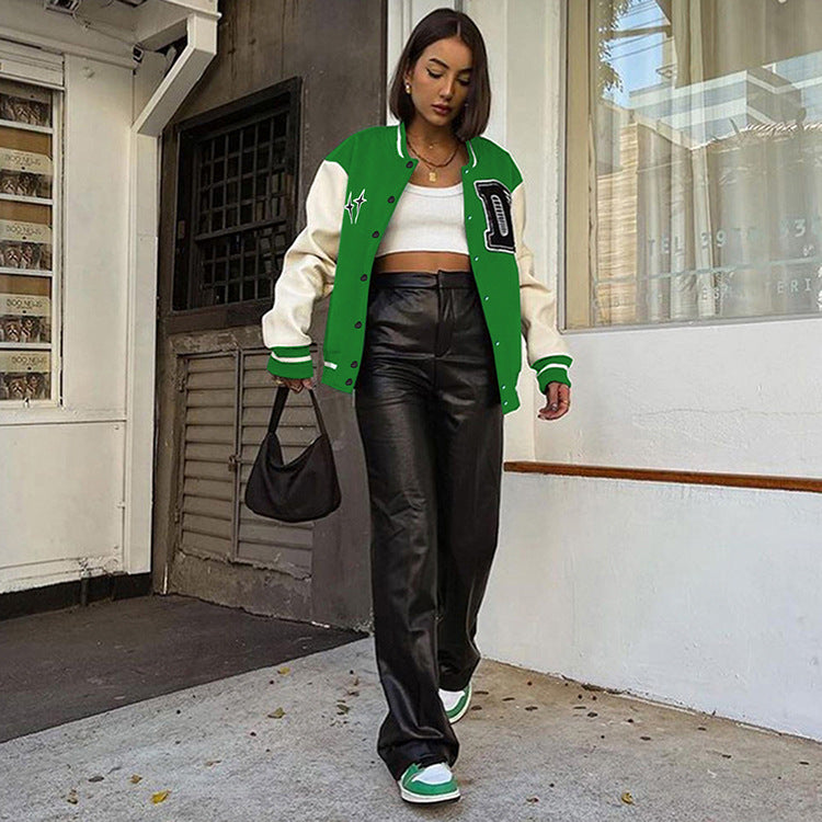 Cheerleader Letterman Jacket Color Matching Letters Printed Baseball Uniform