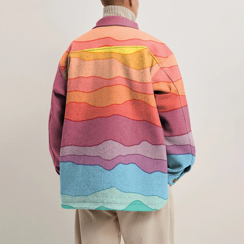 80's Colorful Leather Jacket Autumn and Winter Loose Jacket Men's Fashion Men's Coat Colorful Printed Top